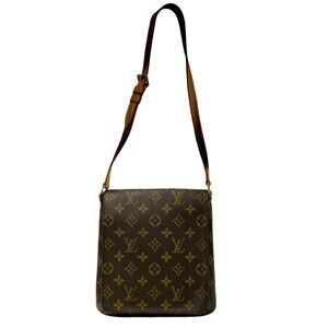 LOUIS VUITTON Authentic Brown Monogram Leather Pochette Shoulder Bag